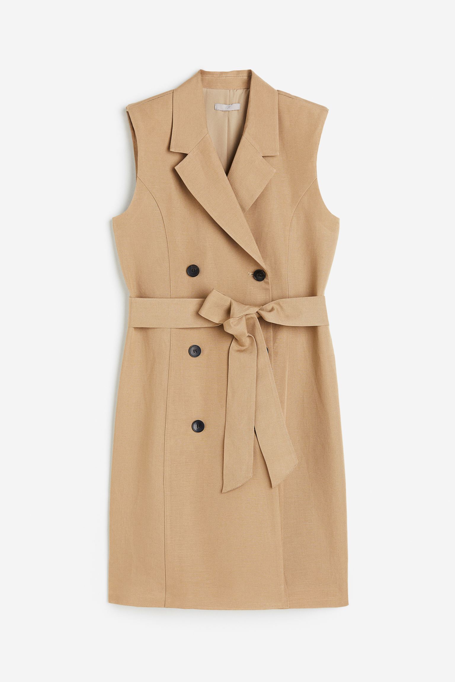 Платье H&M Linen-blend Tie-belt, бежевый