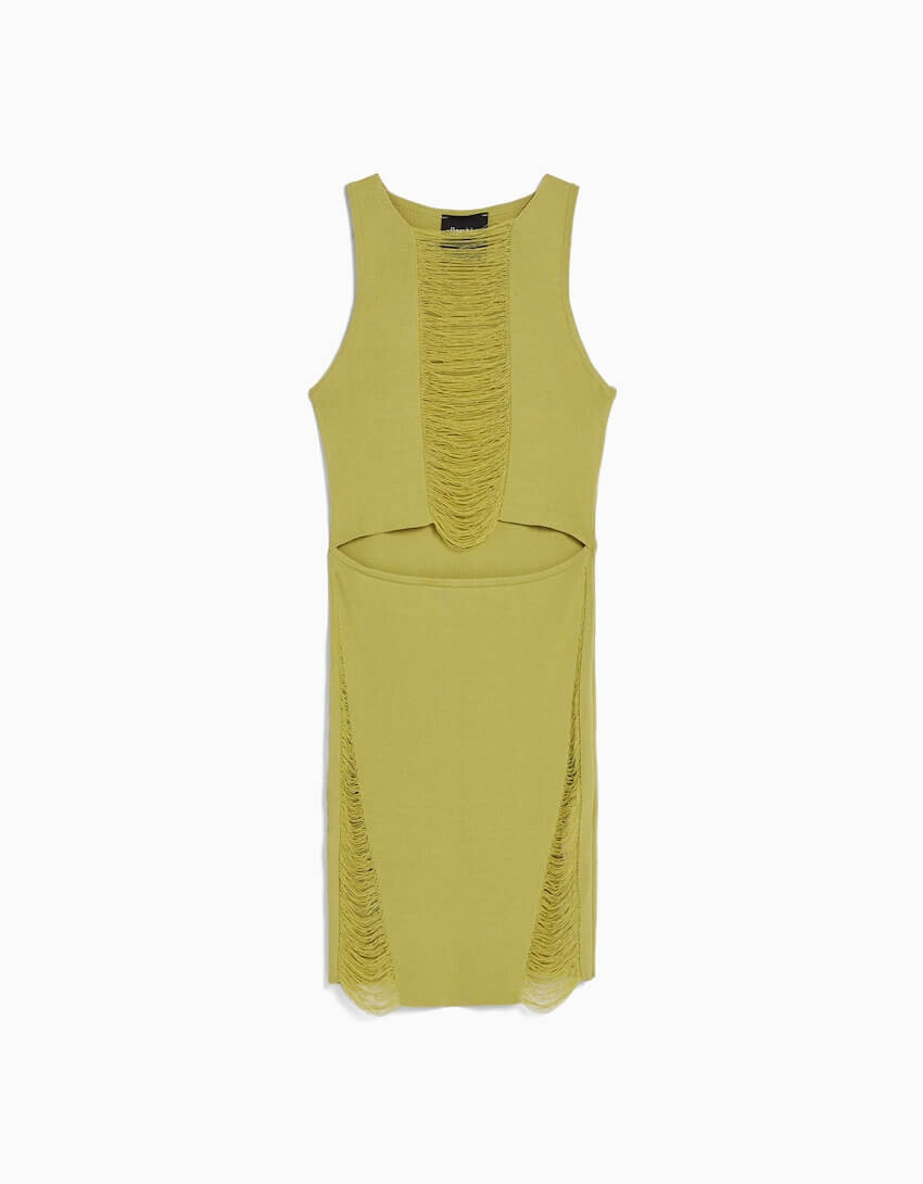 

Платье-мини Bershka Sleeveless Open Knit, хаки