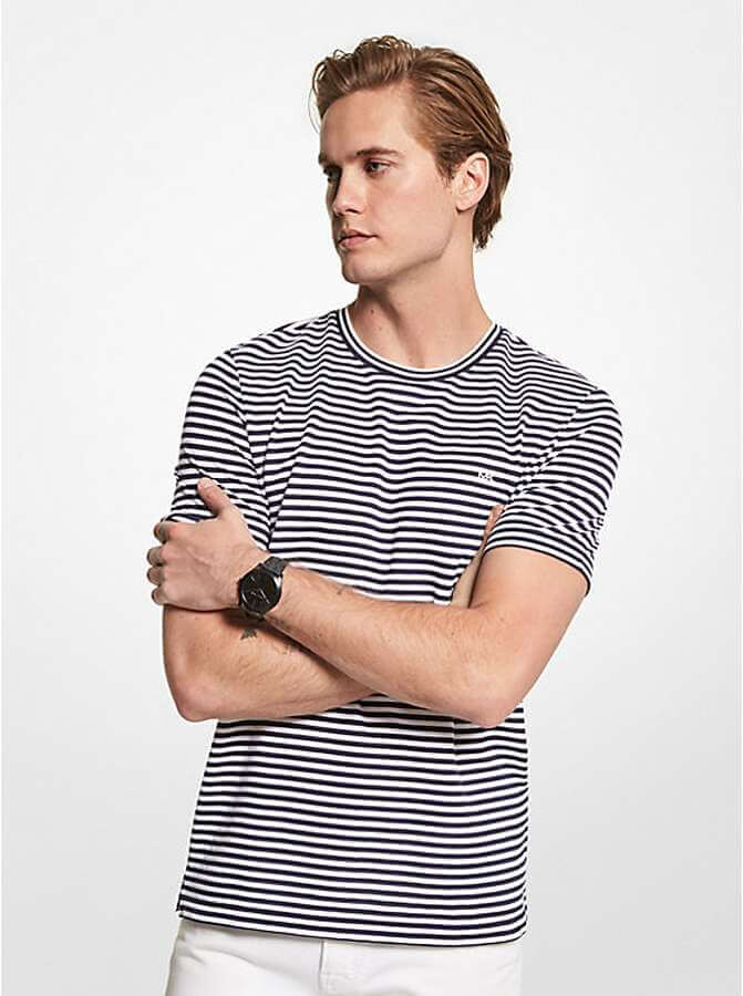 

Футболка Michael Kors Striped Textured Cotton, темно-синий
