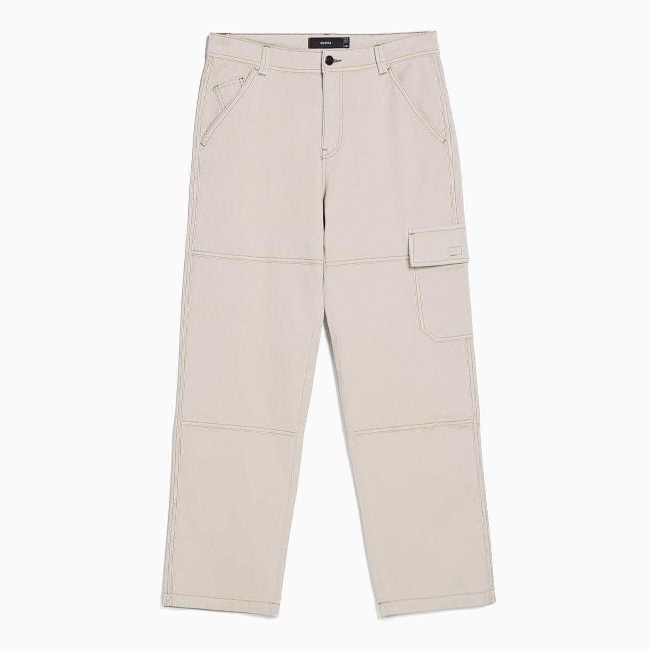 

Брюки Bershka Wide-leg Cargo With Contrast Seams, кремовый