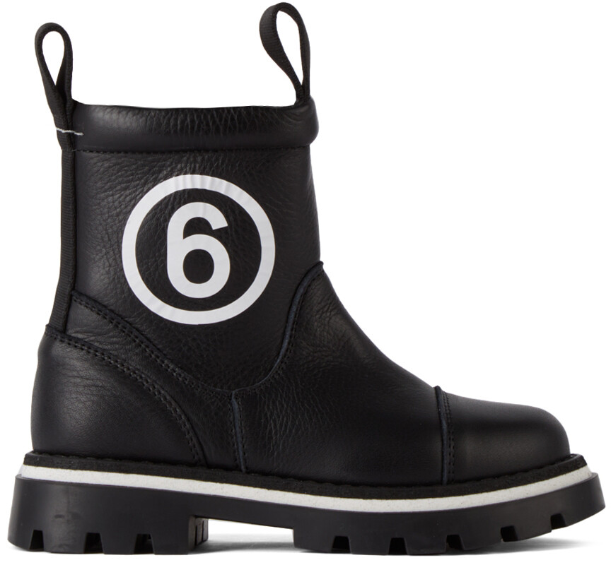 

Детские черные ботинки без шнуровки с логотипом MM6 Maison Margiela