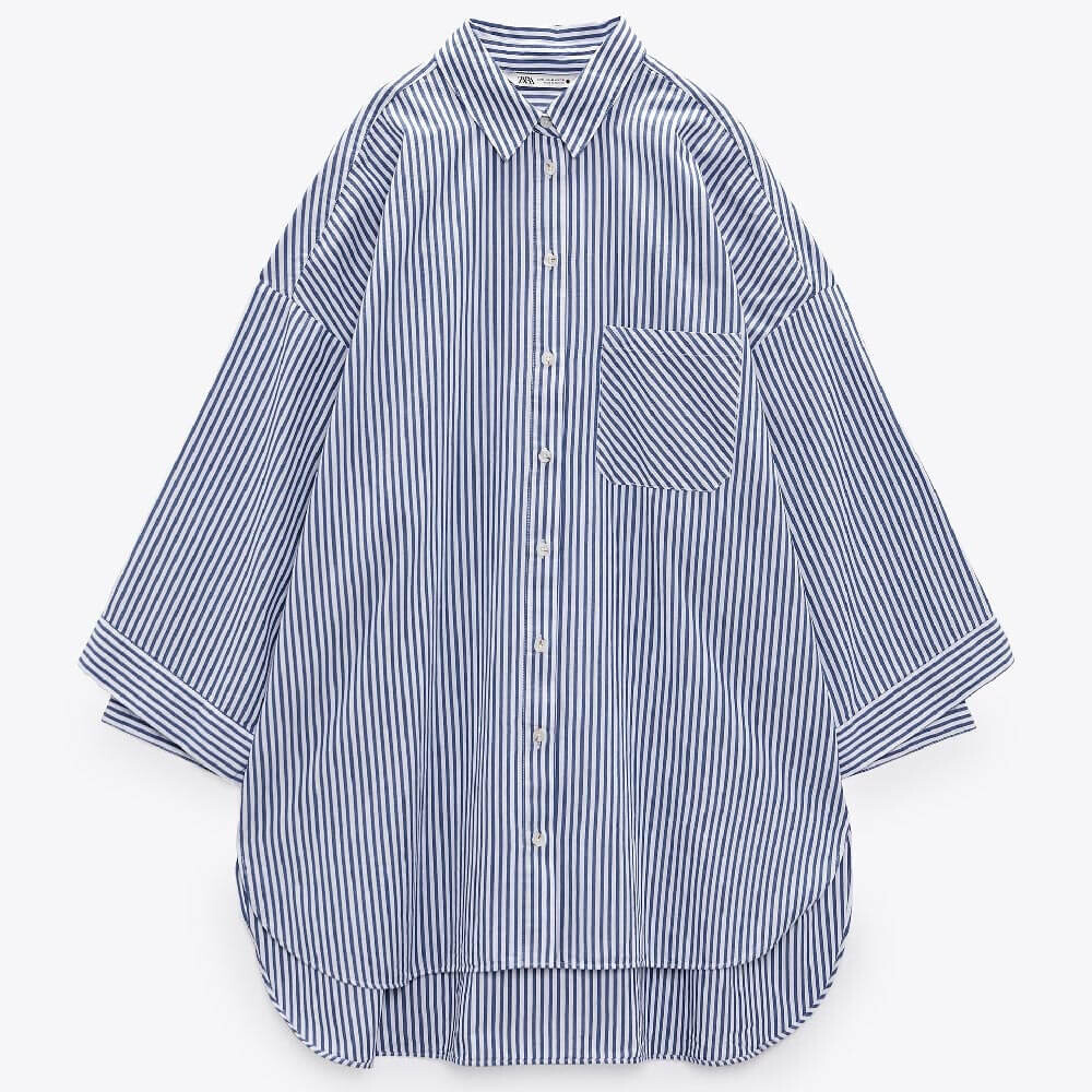 

Рубашка Zara Striped Oversize, синий/белый