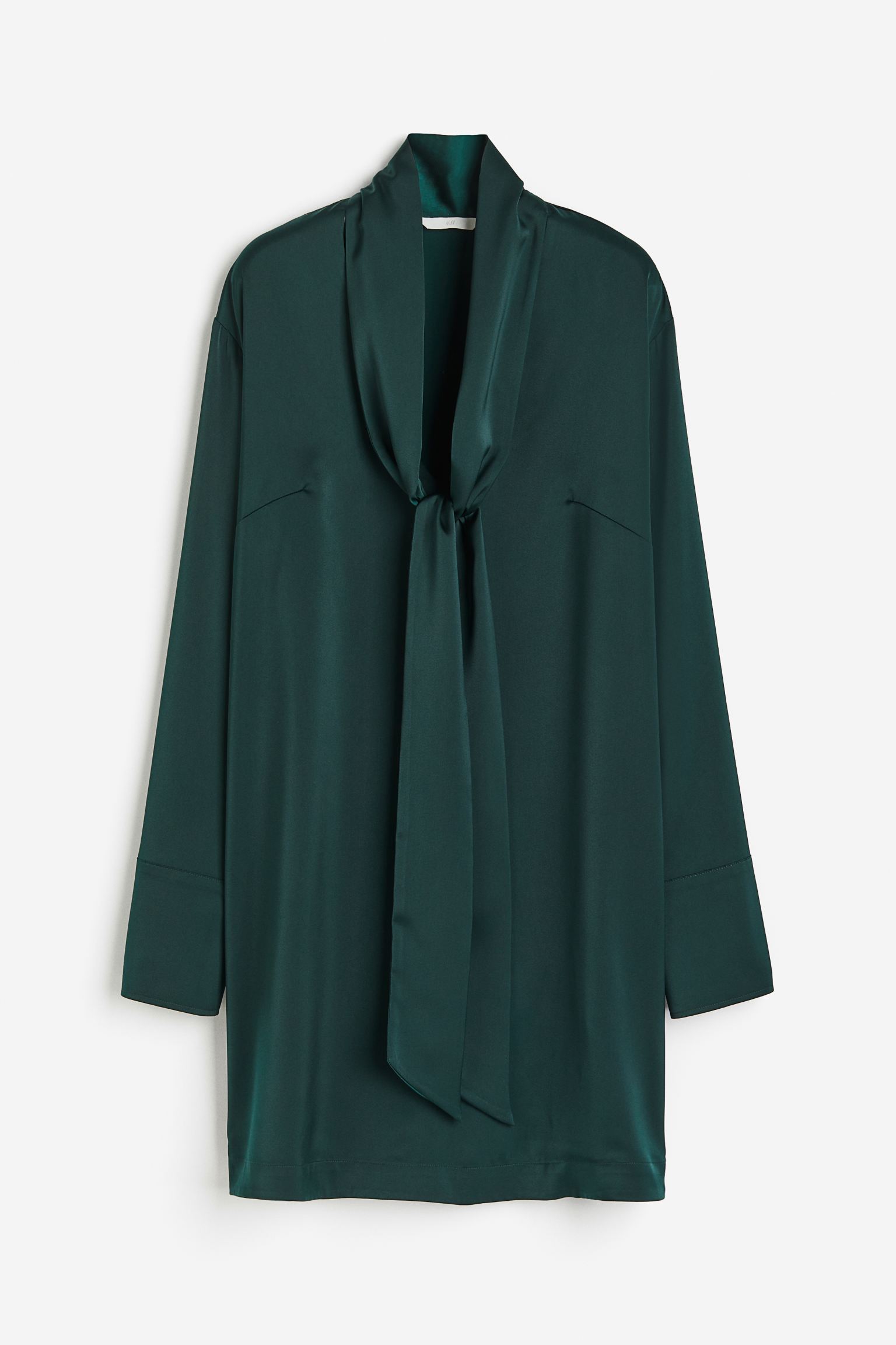 Платье H&M Tie-detail Satin, темно-зеленый