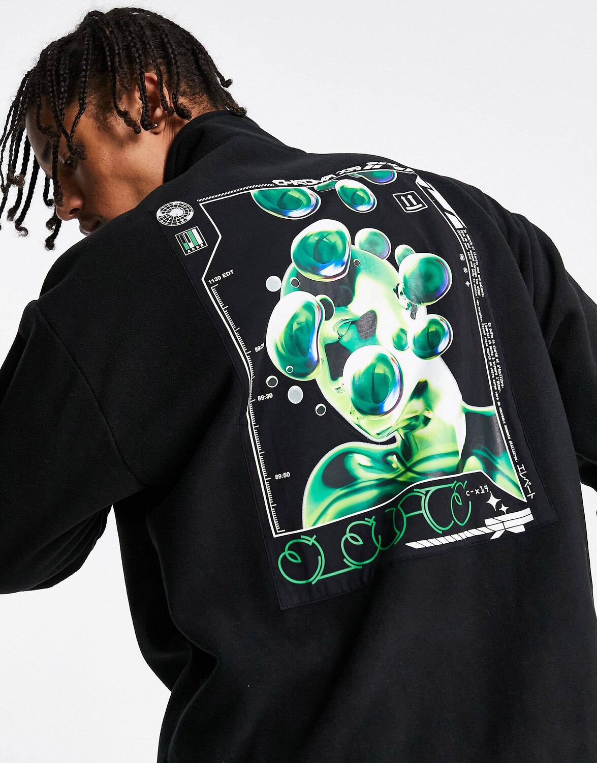 

Черная флисовая толстовка oversize с вышивкой и принтом на спине ASOS DESIGN