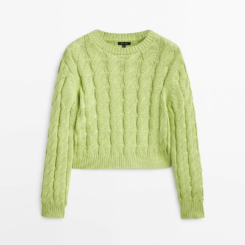 

Укороченный свитер Massimo Dutti Cropped Cable-Knit, зеленый