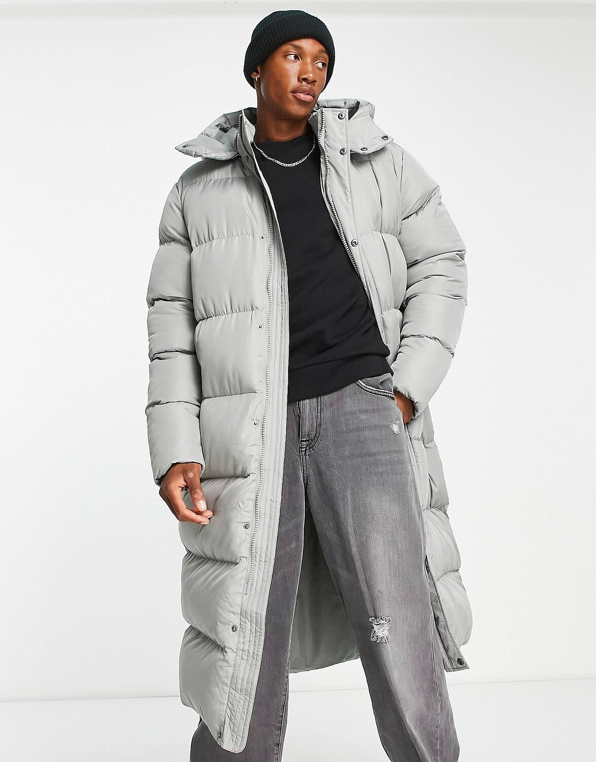 

Длинный пуховик серого цвета ASOS DESIGN, Серый
