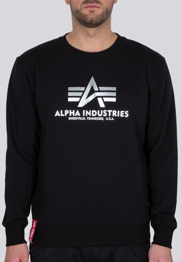 

Толстовка Alpha Industries Basic Foil Print, черно-серебристая