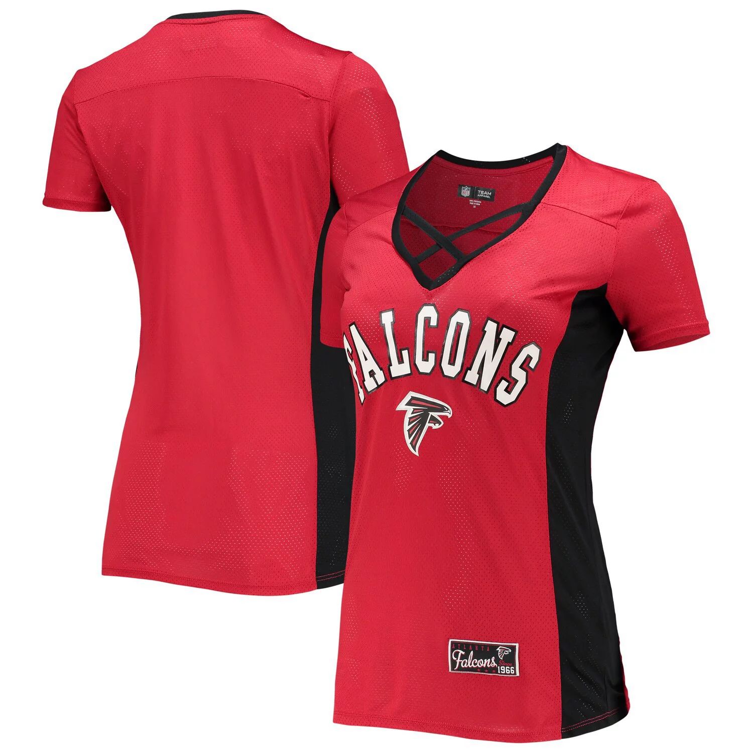 Женская красная футболка 5th & Ocean by New Era Atlanta Falcons с v-образным вырезом и контрастной вставкой New Era