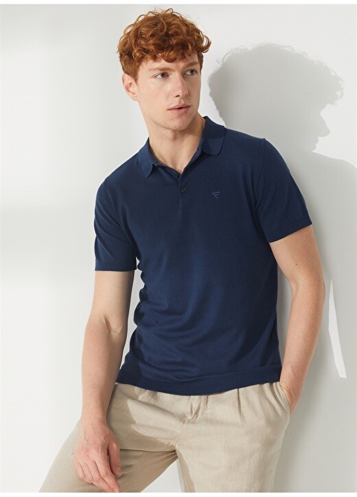 

Синий мужской свитер Slim Fit с воротником поло Fred Mello