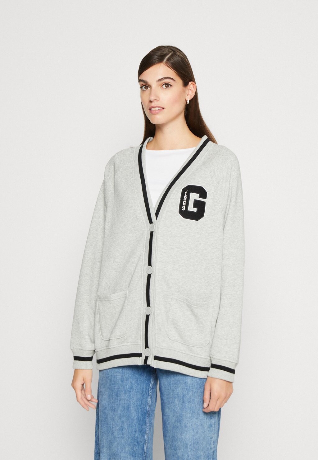 

Толстовка с кремальерой GAP КАРДИГАН VARSITY, цвет light heather grey