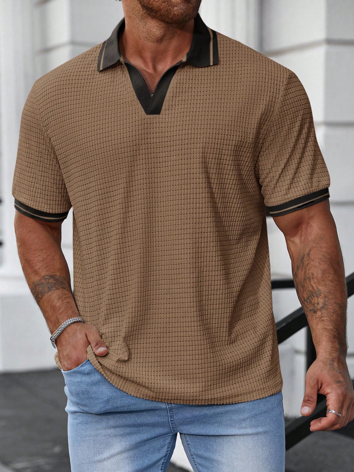 Мужская рубашка-поло больших размеров Manfinity Homme с цветными блоками, хаки