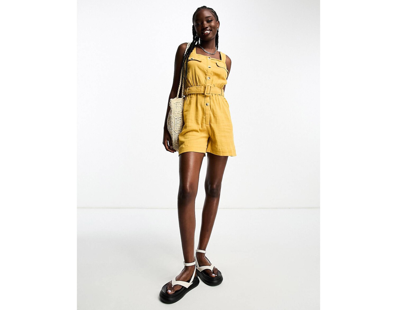 

Горчичный комбинезон с мятым принтом ASOS DESIGN