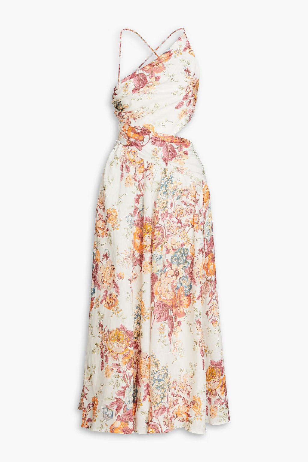 Платье Zimmermann Cutout Floral-print Linen Midi, кремовый/мультиколор