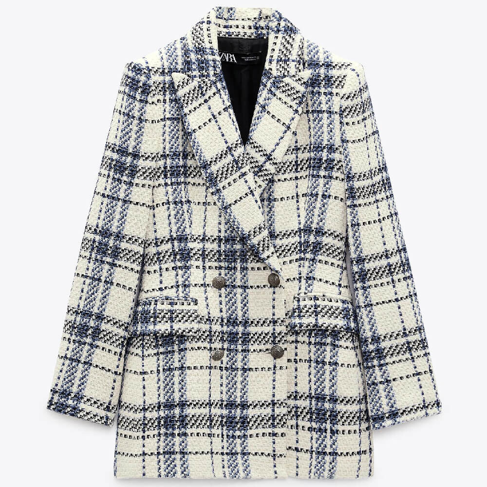 

Пиджак Zara Textured Double-breasted, светло-серый/серый
