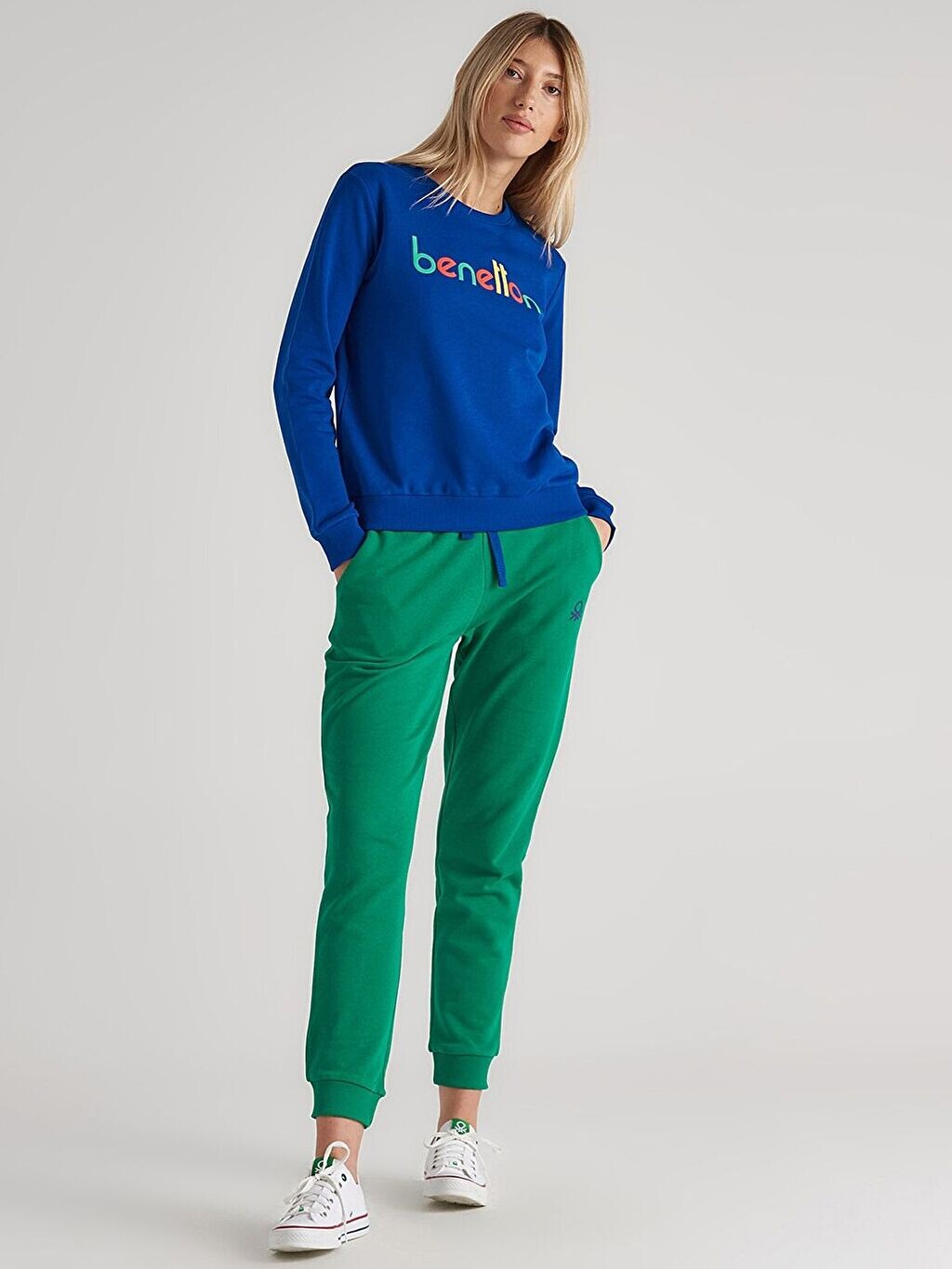 

Женская толстовка с длинным рукавом с круглым вырезом и принтом Benetton, Синий