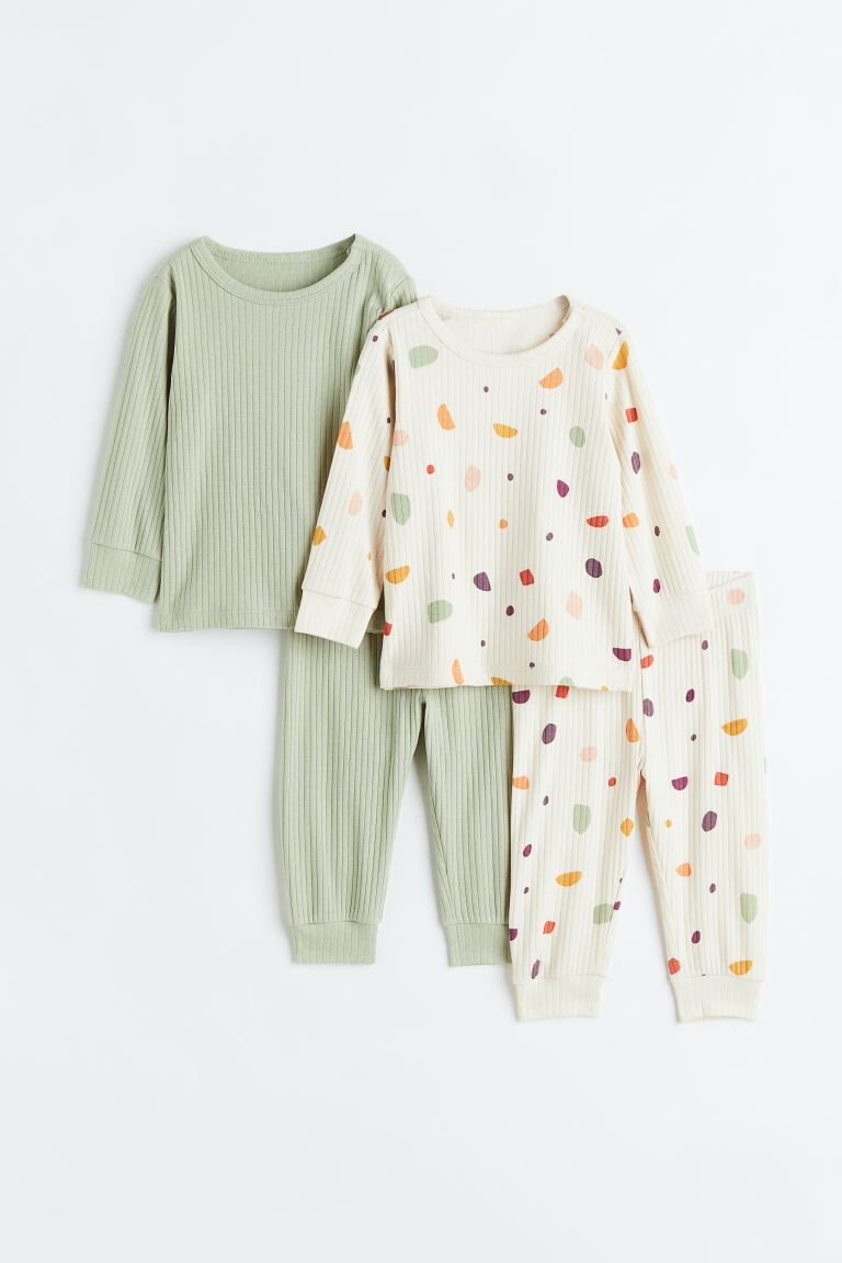 

2 пары хлопковых пижам в полоску H&M, светло-зеленый шалфей/кремовый
