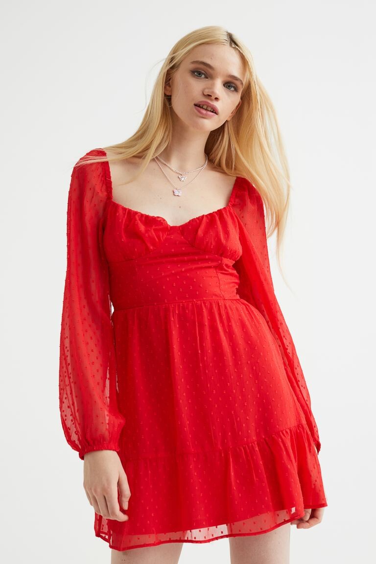 

Платье из ткани плюмети H&M, красный