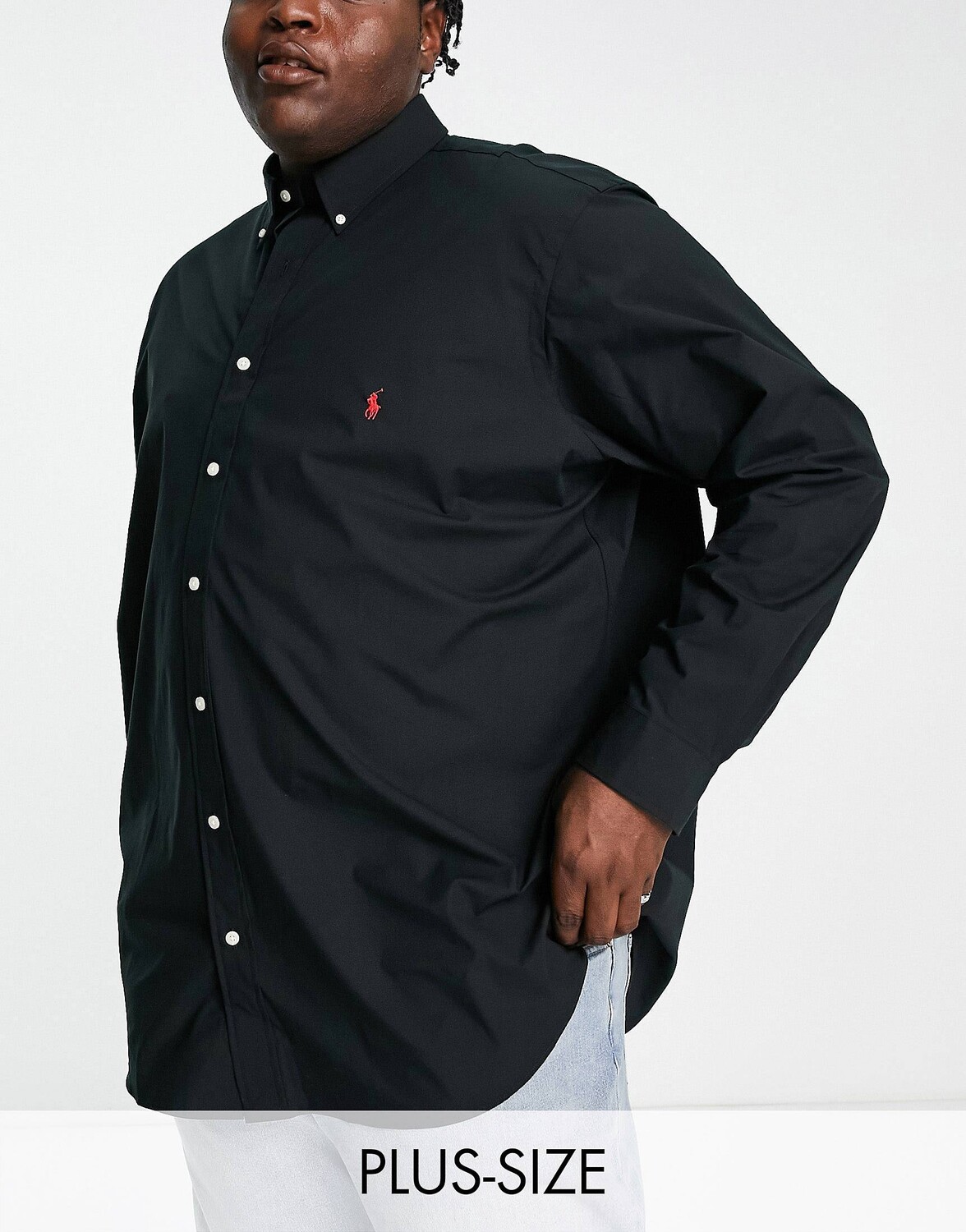 

Черная поплиновая рубашка с логотипом Polo Ralph Lauren Big & Tall