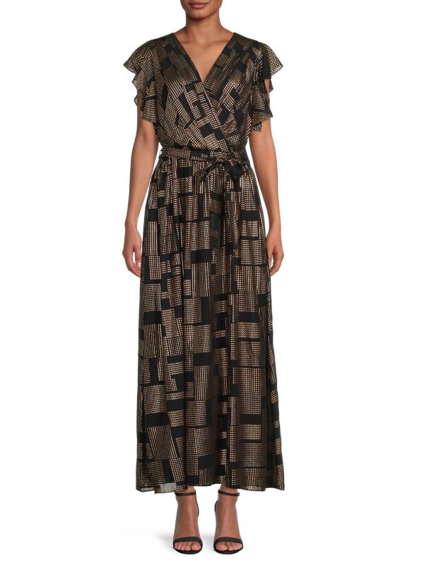 

Платье с запахом и поясом с развевающимися рукавами Donna Ricco Black multicolor