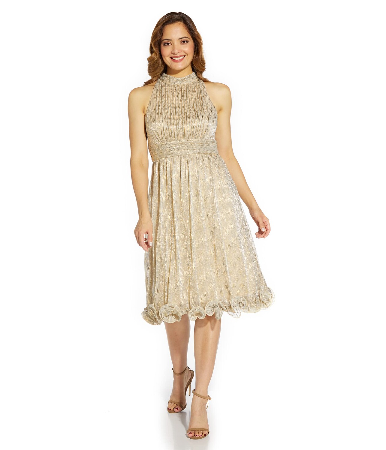 

Платье Adrianna Papell, Crinkle Metallic Halter Dress