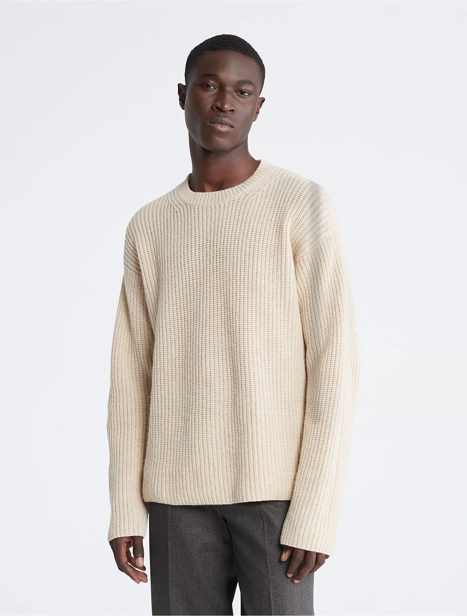 Свитер Calvin Klein Ribbed Wool Blend Crewneck, кремовый свитер calvin klein ribbed knit crewneck белый