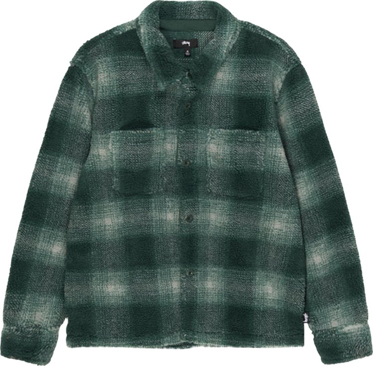 Рубашка Stussy Plaid Sherpa Shirt 'Green', зеленый