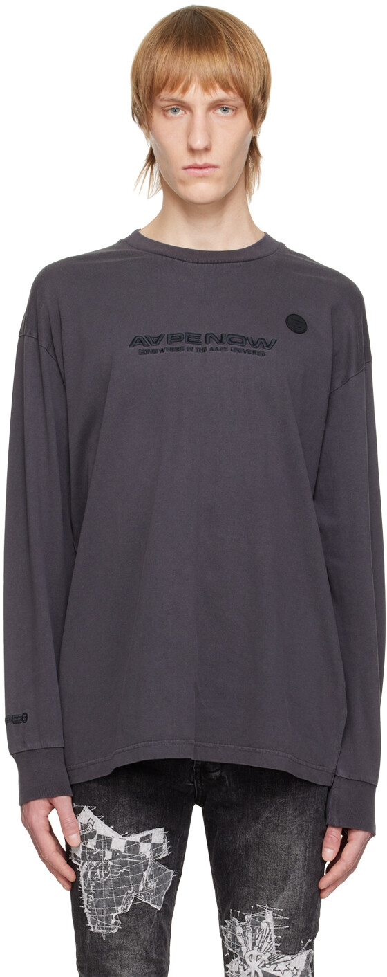 

Серая футболка с длинным рукавом с логотипом AAPE by A Bathing Ape
