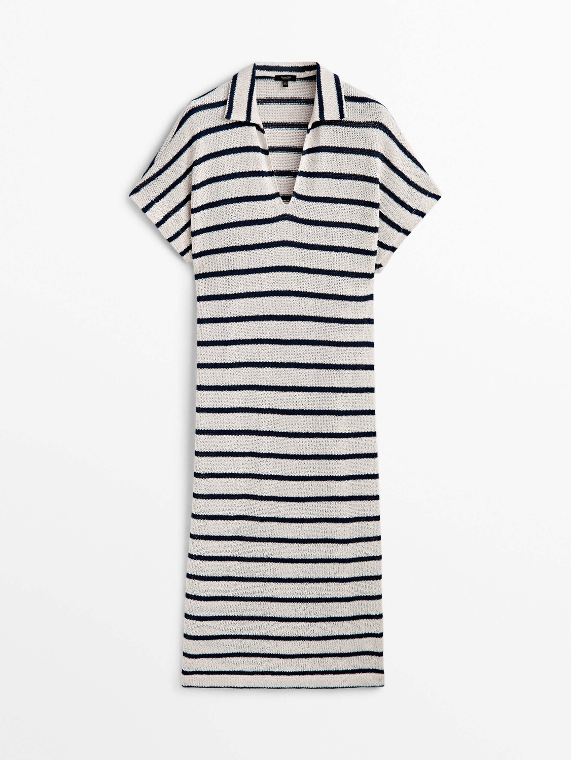

Платье Massimo Dutti Textured Striped Cotton Blend Polo, кремовый/черный