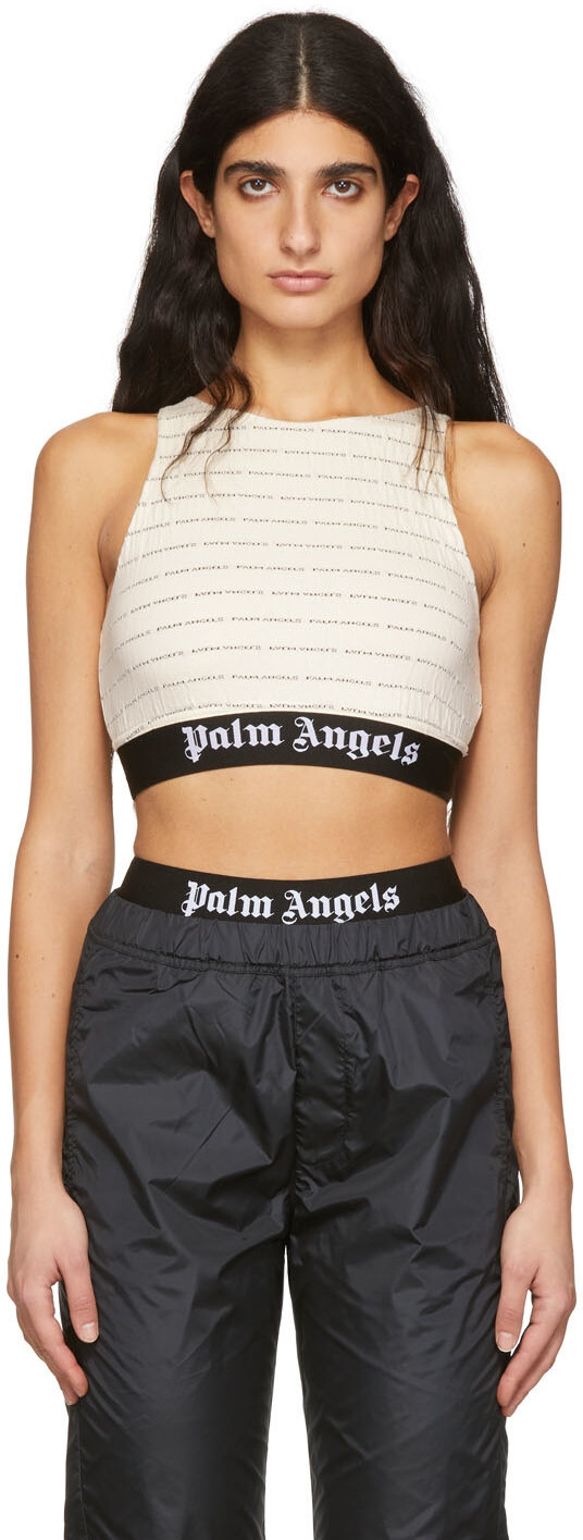 

Бежевый хлопковый спортивный топ Palm Angels