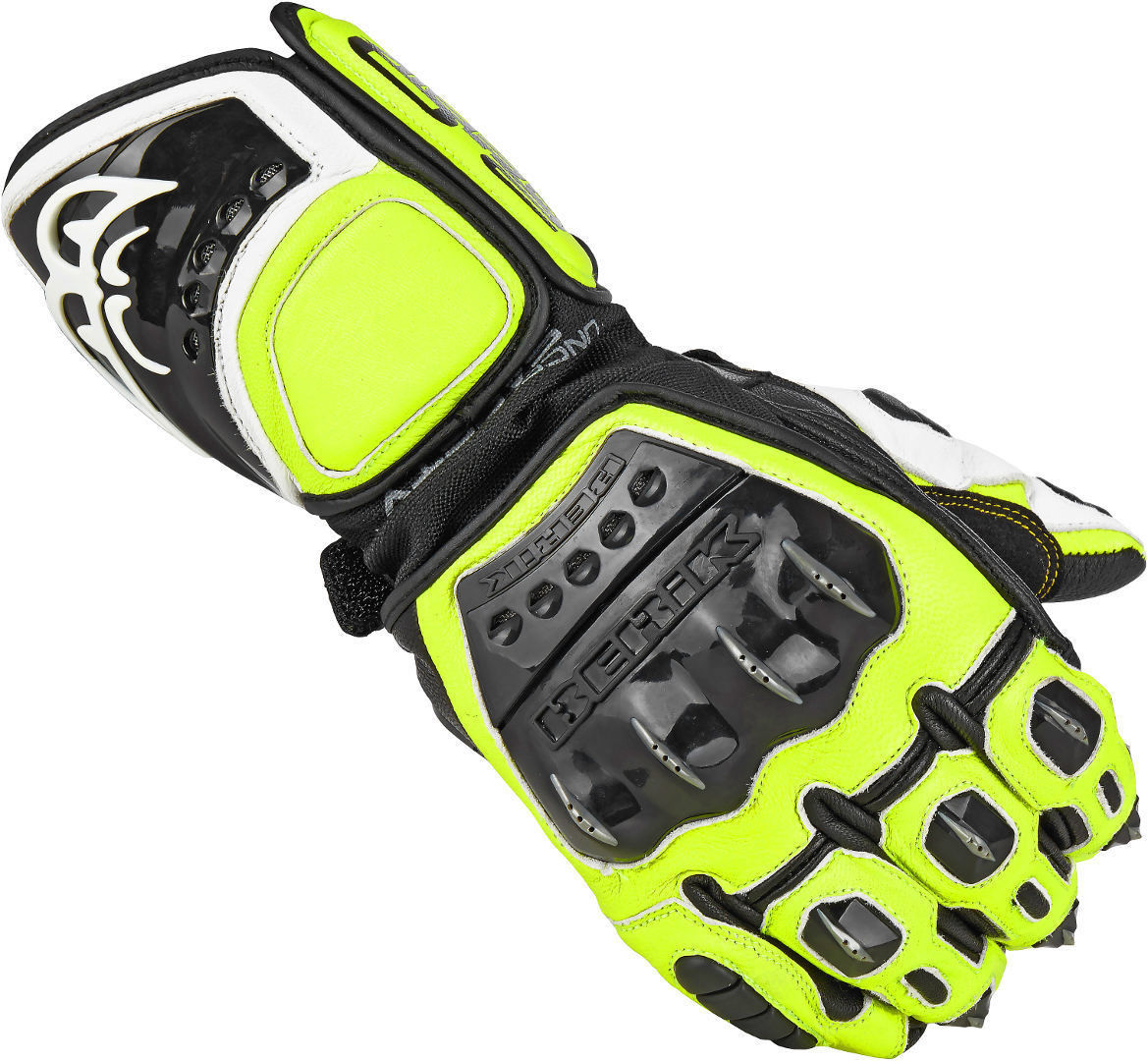 перчатки berik 2 0 st для мотоциклистов черный белый зеленый Перчатки Berik MIsano для мотоциклистов, черный/желтый