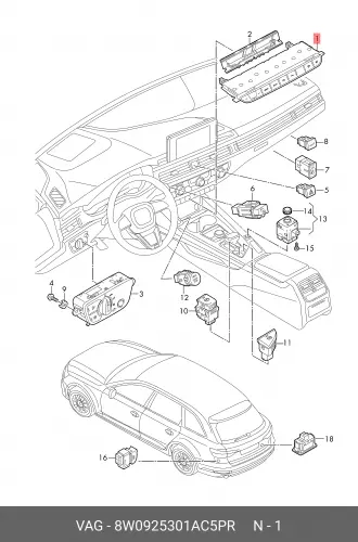

Выключатель в панели приборов 8W0925301AC5PR VAG