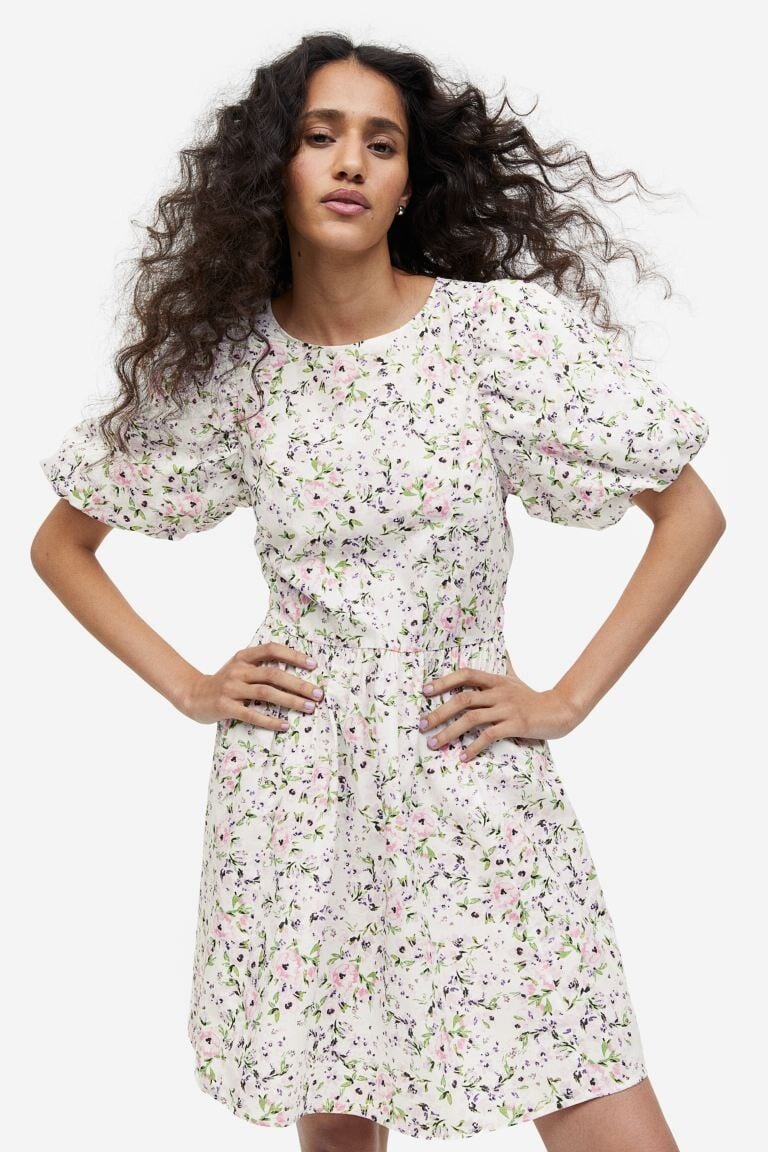 

Платье с пышными рукавами H&M, белый/цветочный