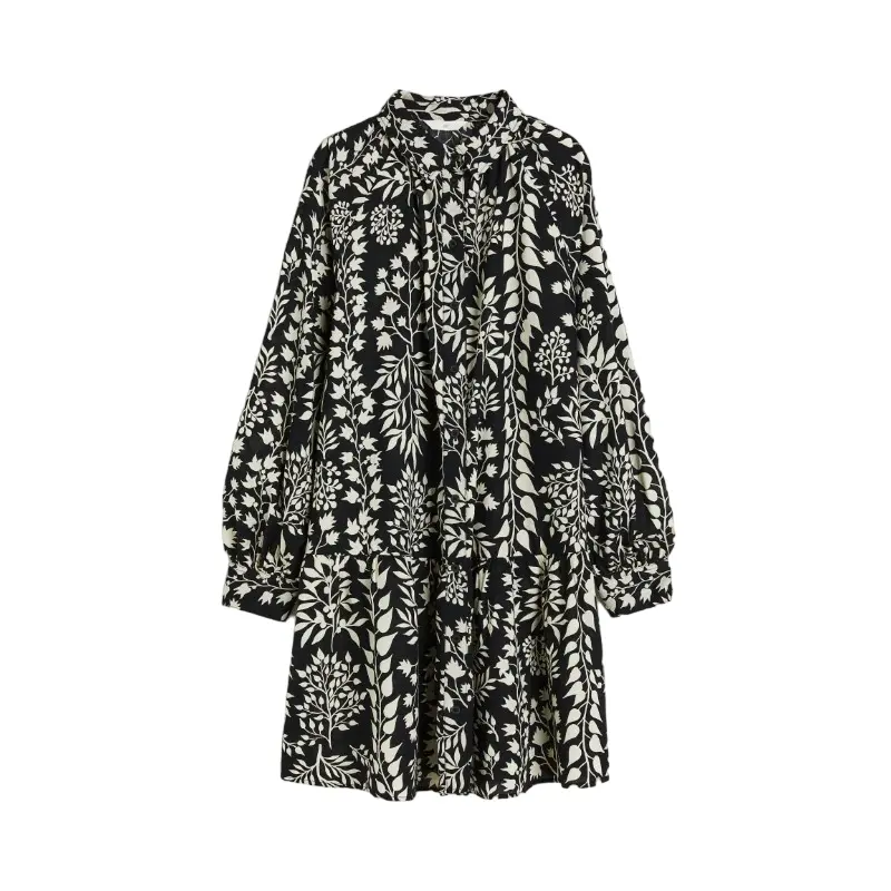 

Платье рубашка H&M, черный/листья