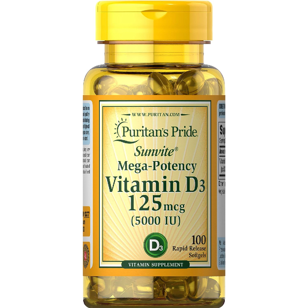 Витамин D3 Puritan's Pride Mega Potency 5000 МЕ, 100 капсул