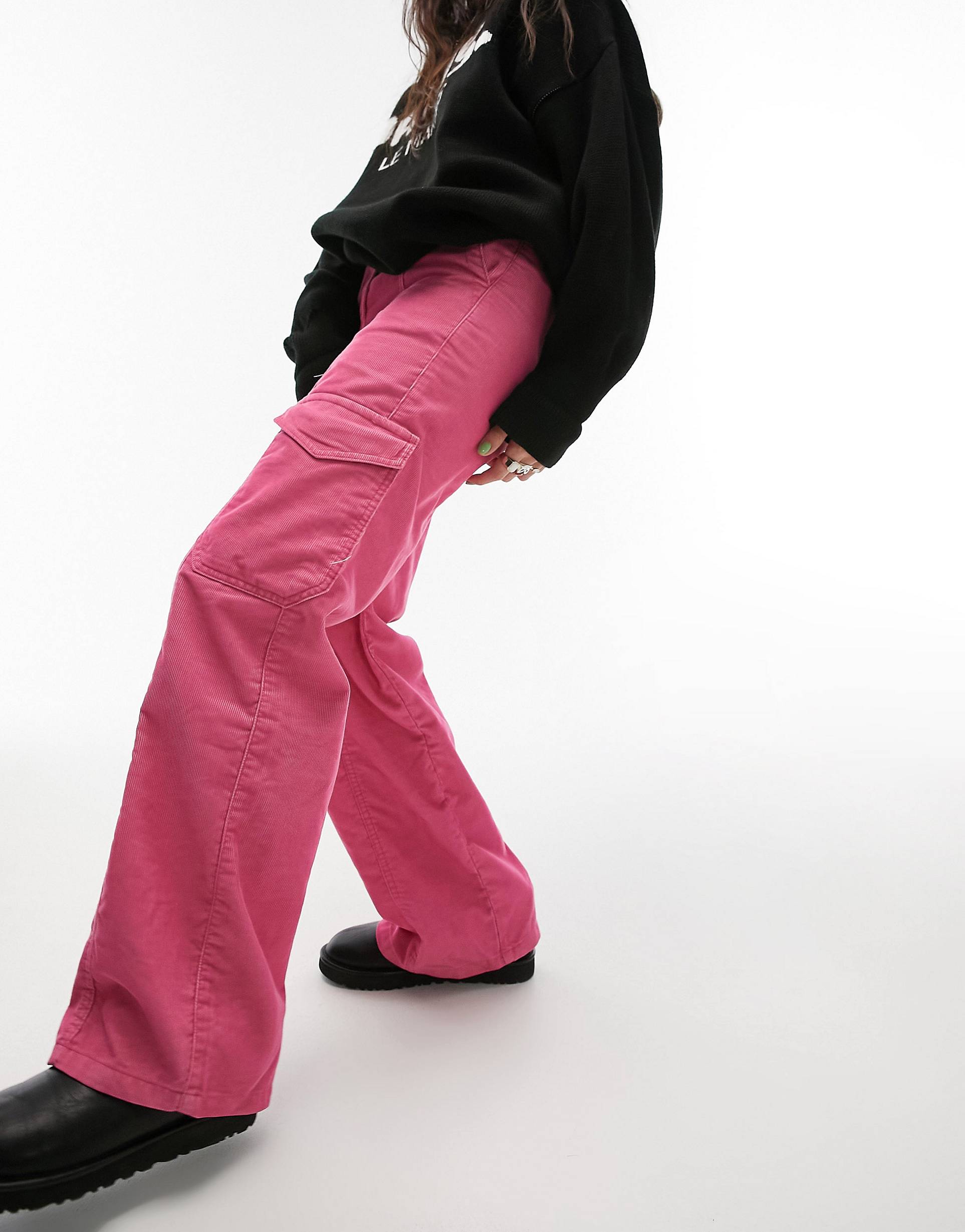 Розовые вельветовые брюки прямого кроя Topshop фотографии