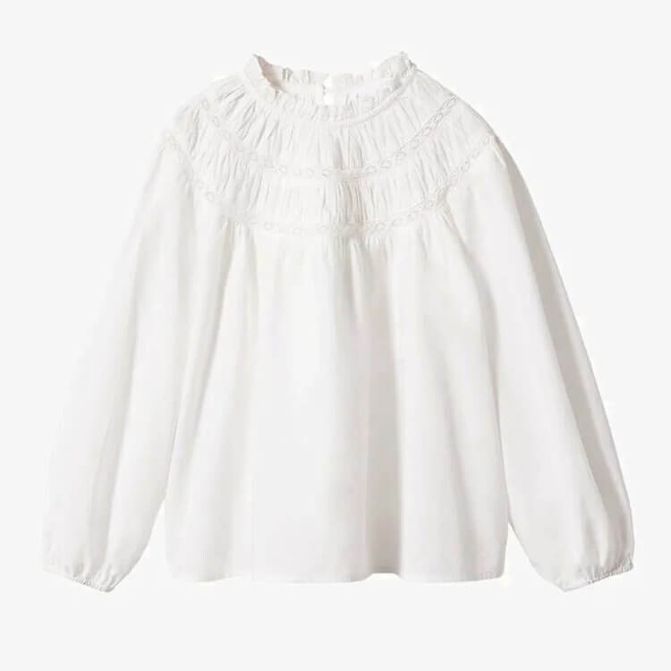 

Блузка для девочки с длинным рукавом Mango Kids Nimes, белый