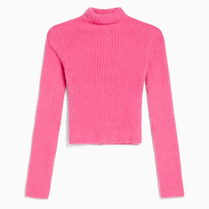 

Свитер Bershka Faux Fur Roll Neck, розовый