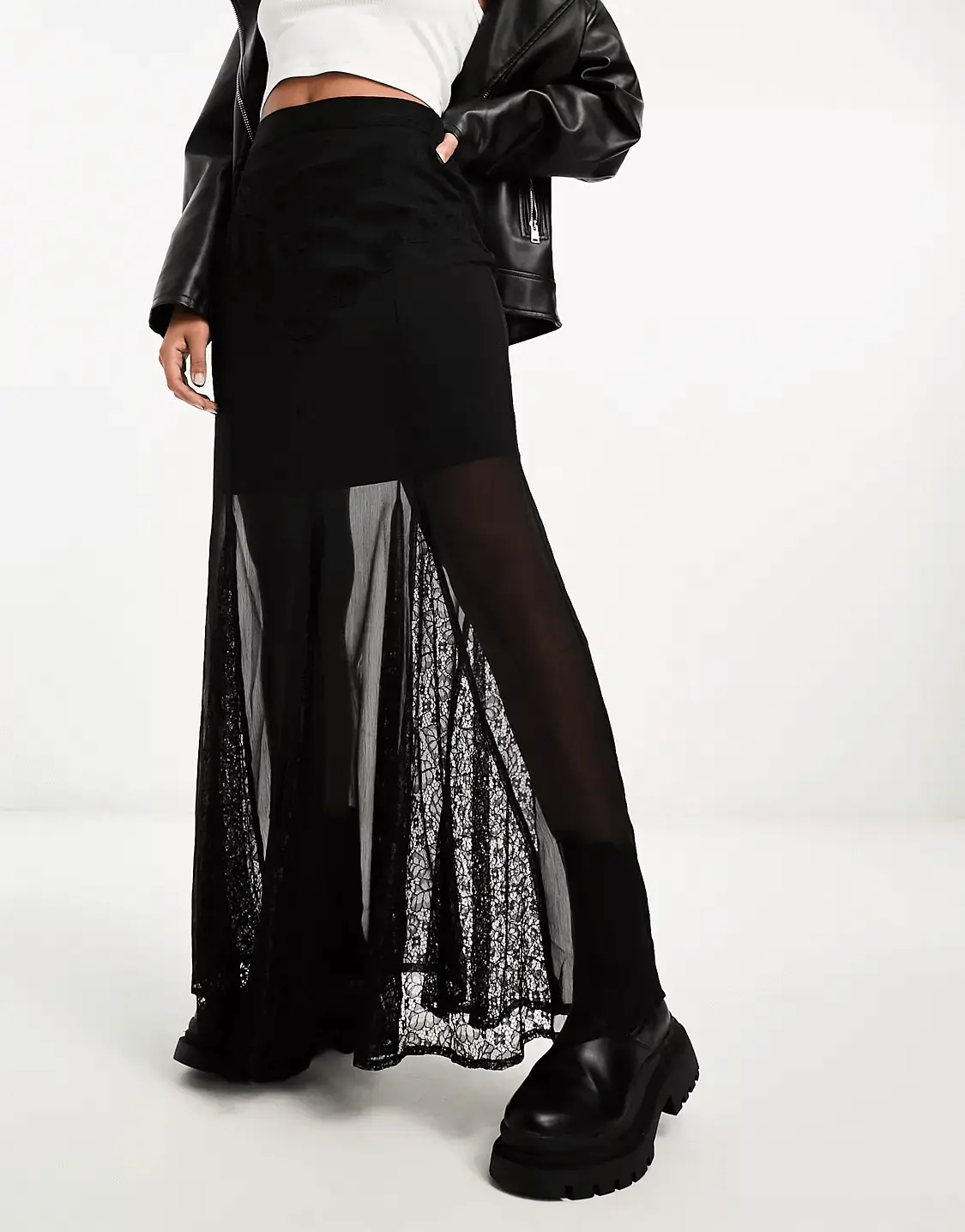 

Юбка Miss Selfridge Chiffon Lace Insert Godet Maxi, черный