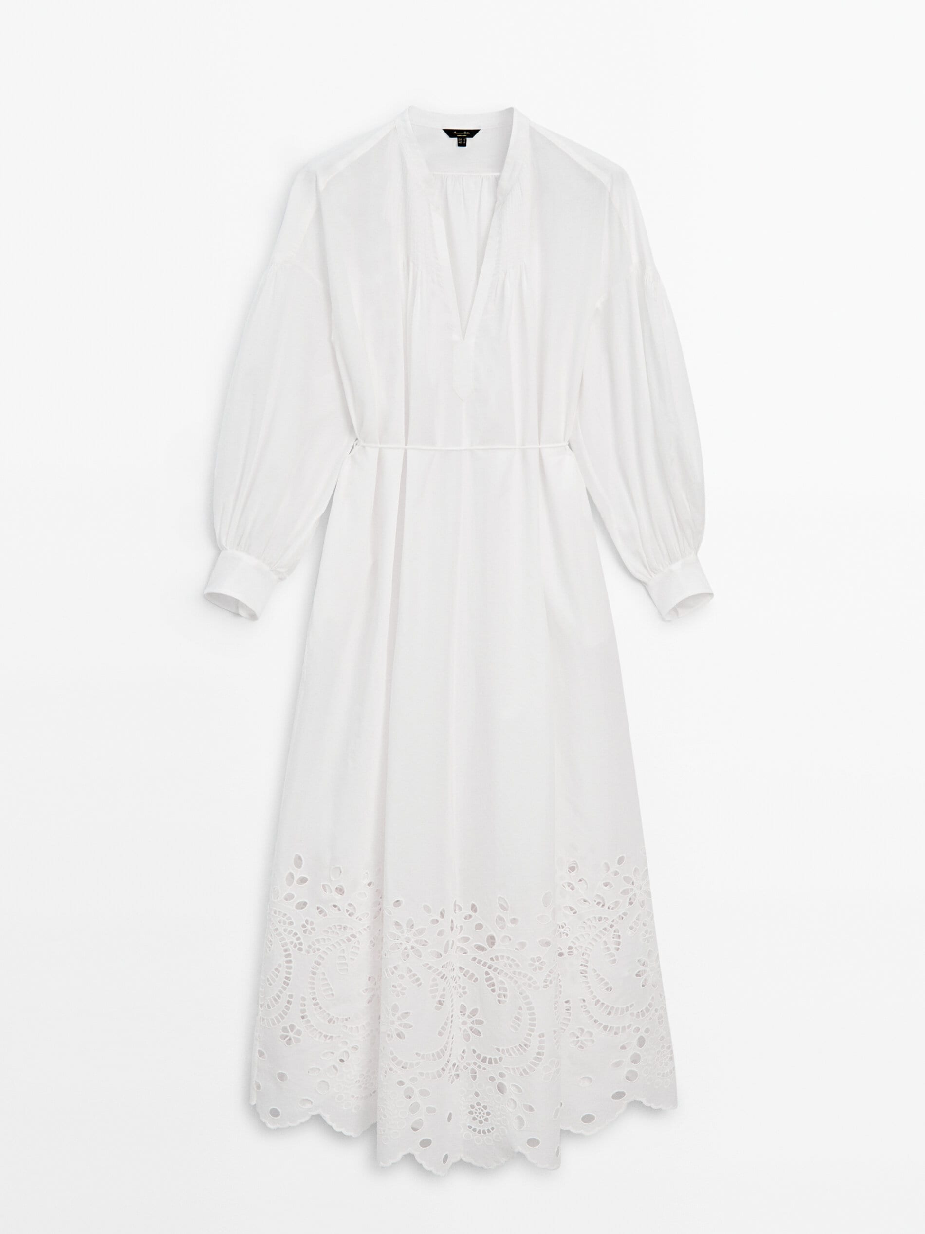 Платье из 100% хлопка с вышивкой. Massimo Dutti, белый