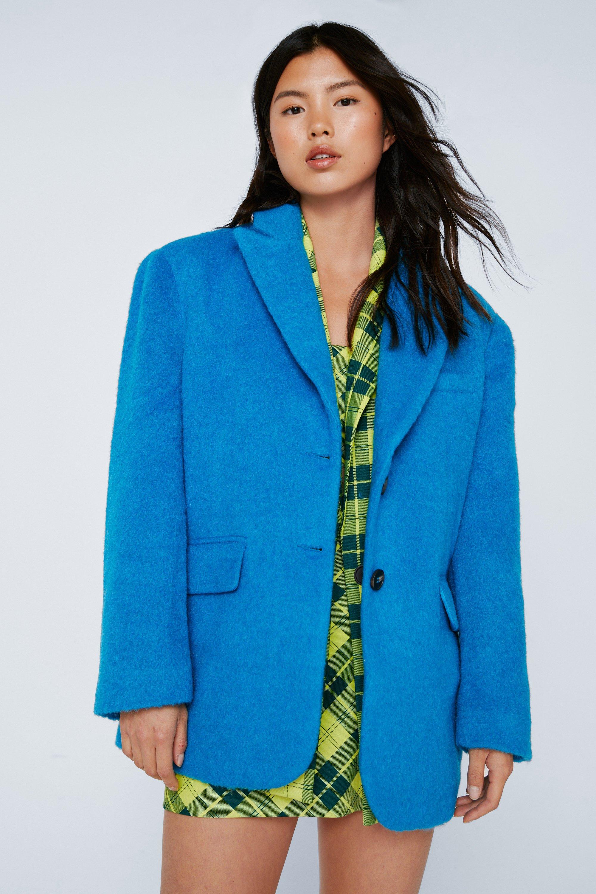 цена Пальто-пиджак оверсайз из матовой шерсти премиум-класса Nasty Gal, синий