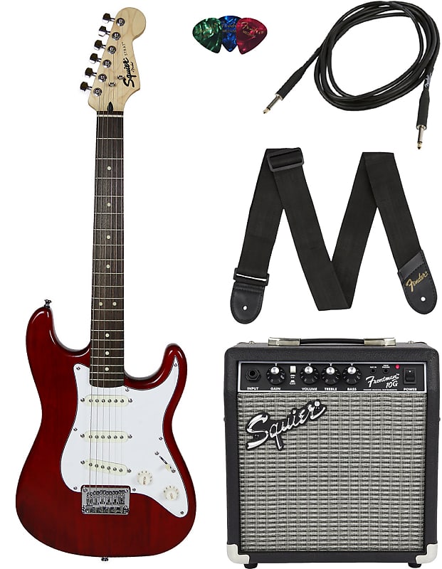 цена Электрогитара Fender Squier Short Scale 24-Inch Strat Pack - Transparent Red