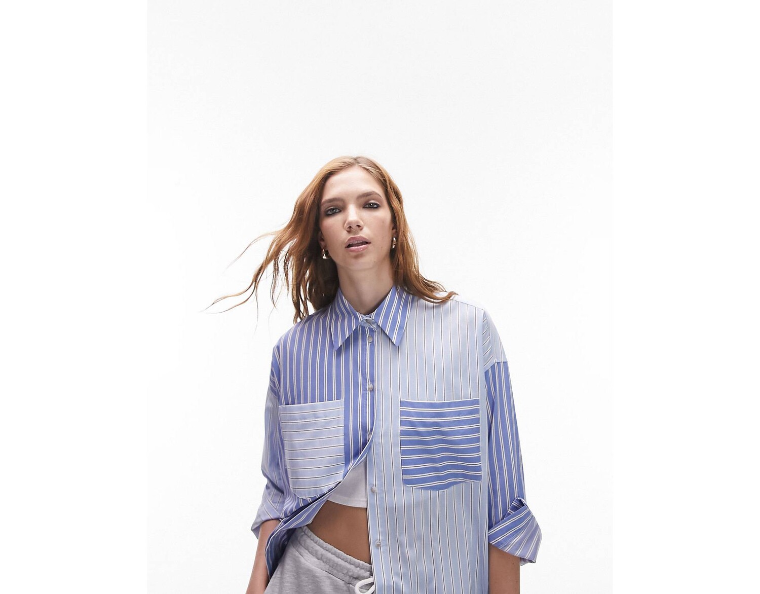 

Синяя рубашка с контрастными полосками Topshop