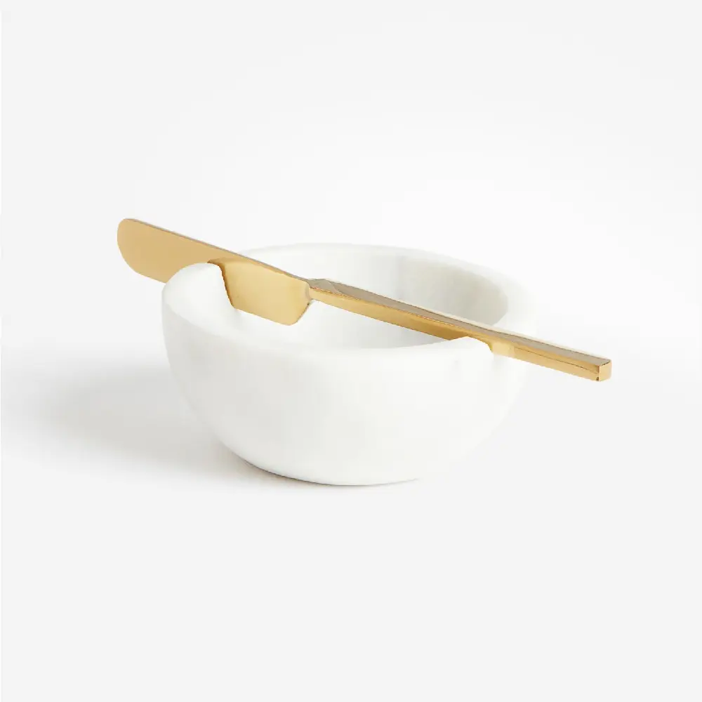 

Комплект масленка и нож H&M Home Marble, белый/золотой