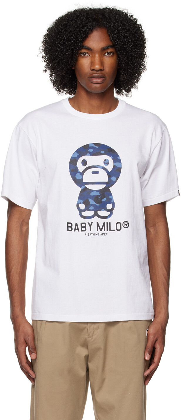 

Бело-темно-синяя камуфляжная футболка Baby Milo BAPE, Синий