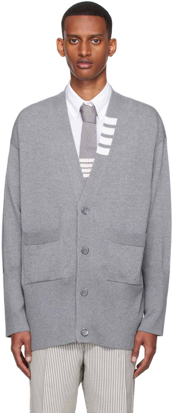 

Серый кардиган с 4 полосами Thom Browne