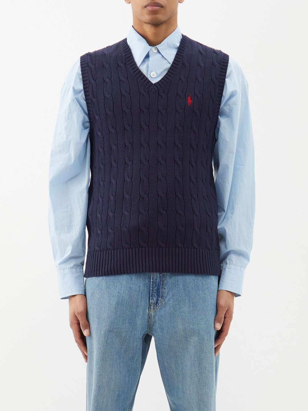 

Хлопковый жилет косой вязки Polo Ralph Lauren, синий