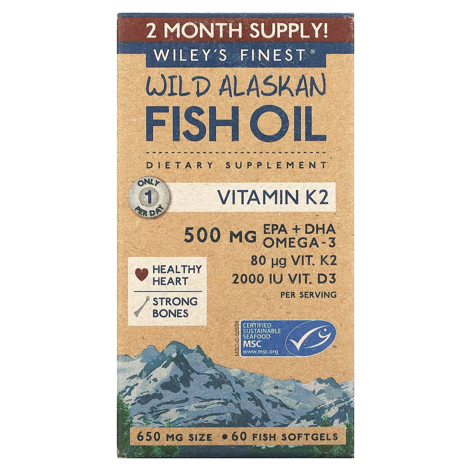Wiley's Finest, Рыбий жир дикой рыбы Аляски, витамин K2, 60 желатиновых капсул с рыбьим жиром wiley s finest жир дикой аляскинской рыбы 60 мягких таблеток