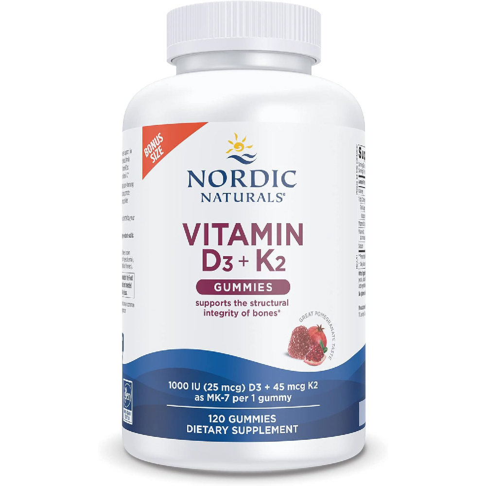 Витамин D3 + K2 Nordic Naturals, 1000 МЕ, гранат, 120 жевательных мармеладок nordic naturals витамин d3 вкус лесных ягод 1000 ме 120 жевательных таблеток