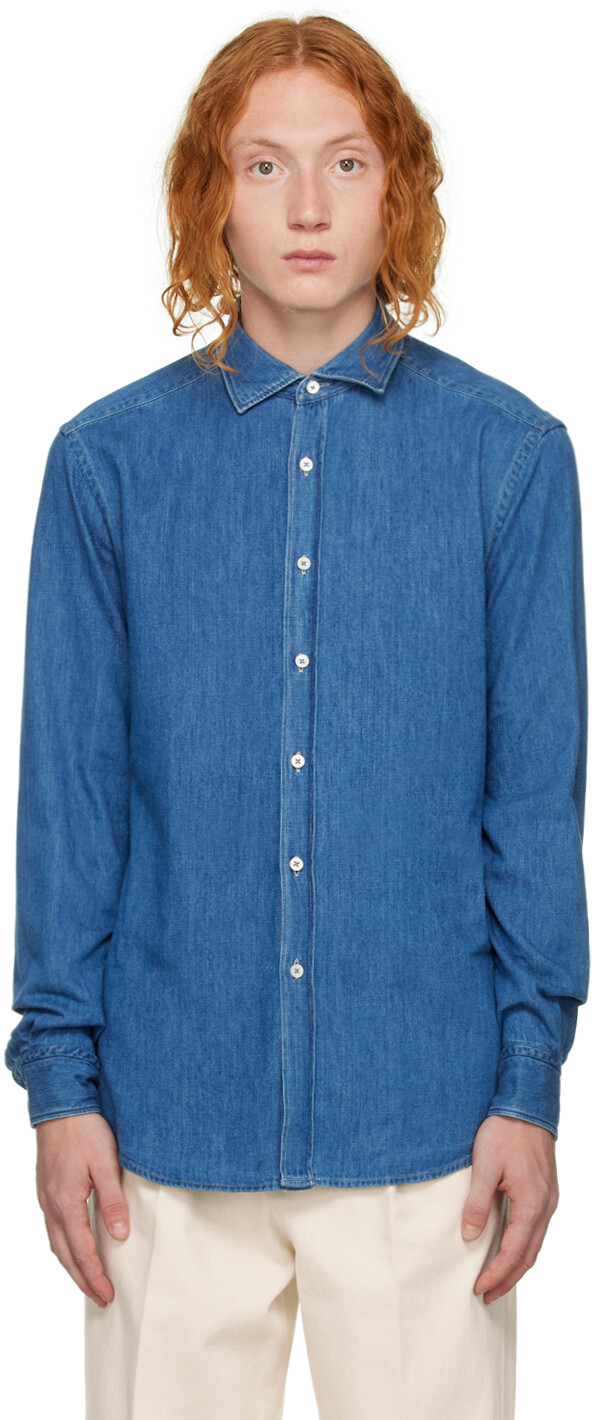 

Синяя джинсовая рубашка ZEGNA