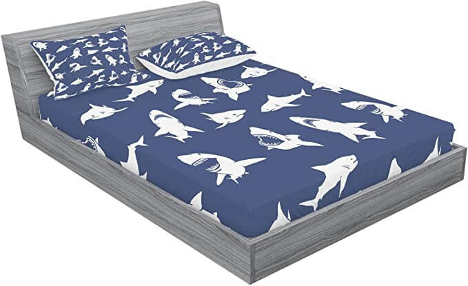 

Комплект постельного белья для детей Ambesonne Shark, 3 предмета, синий/белый